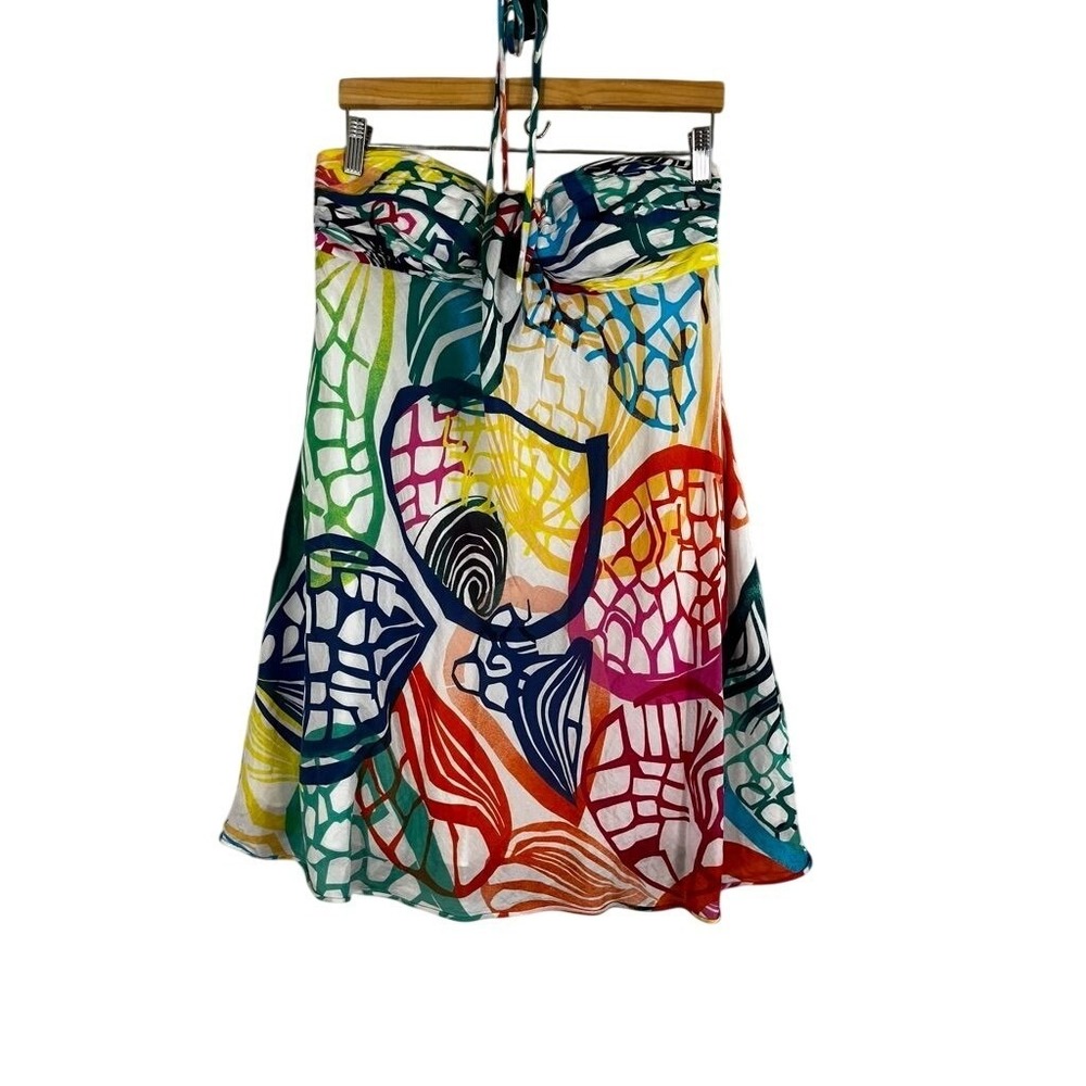 Colorful Floral‎ Halter Mini Dress 12 Abstract Geometric Flowy Tropical Resort
